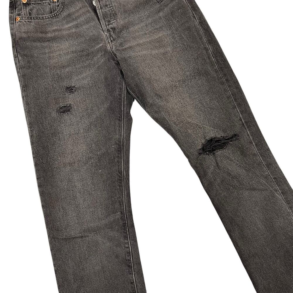 Levi Strauss &Co Black 501 Jeans Skinny ButtonFly Premium Denim Distressed 26x28 - Picture 4 of 11
